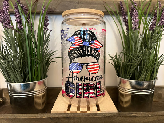 American 🇺🇸 Girl Glass Tumbler