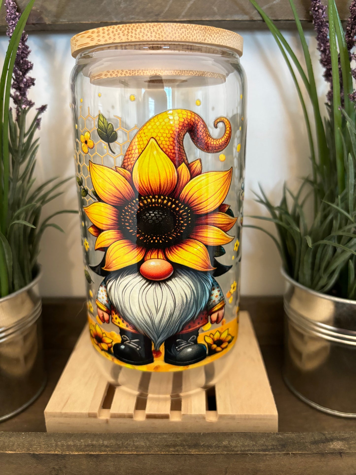 Sunflower Gnomes Glass Tumbler